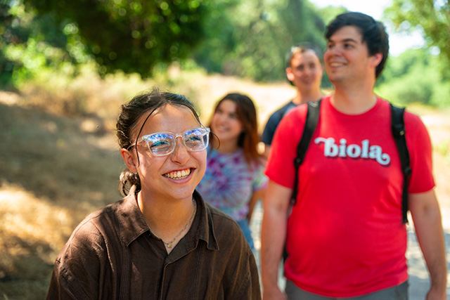 students walking and smiling
