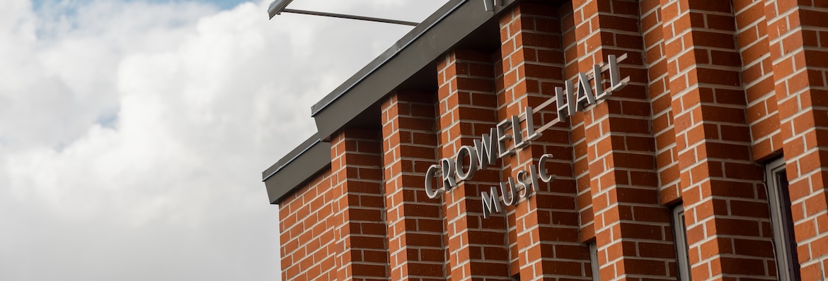 Exterior view of the Crowell Hall music building.