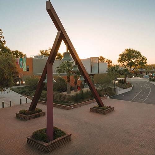 The Biola bell tower in the morning sunrise.