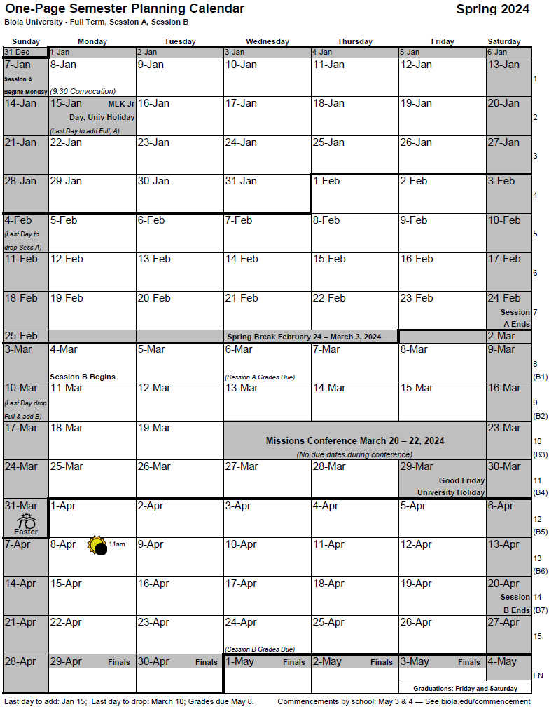 Academic Term Planning Calendars Biola University