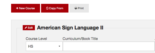 Screenshot: new course