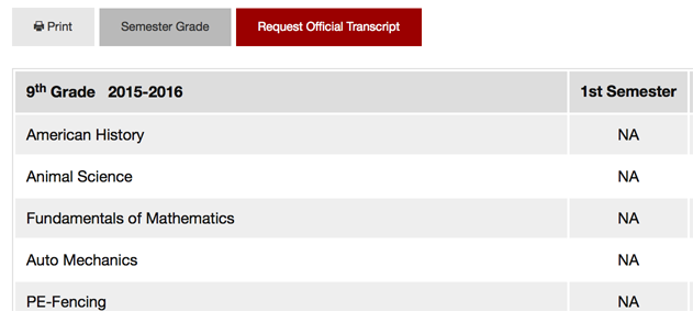 Screenshot: semester