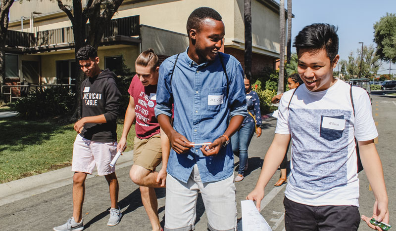 Students on campus during the global student orientation