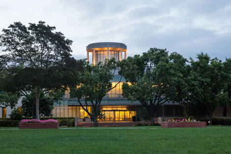 front of the library at dusk