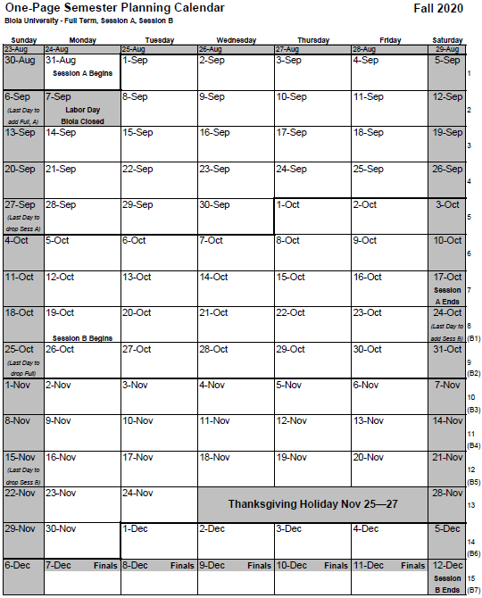 Term Planning Calendar Archive Term Planning Calendars Biola University