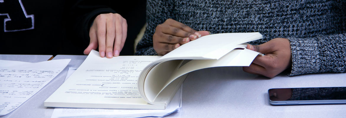 Two students studying with books