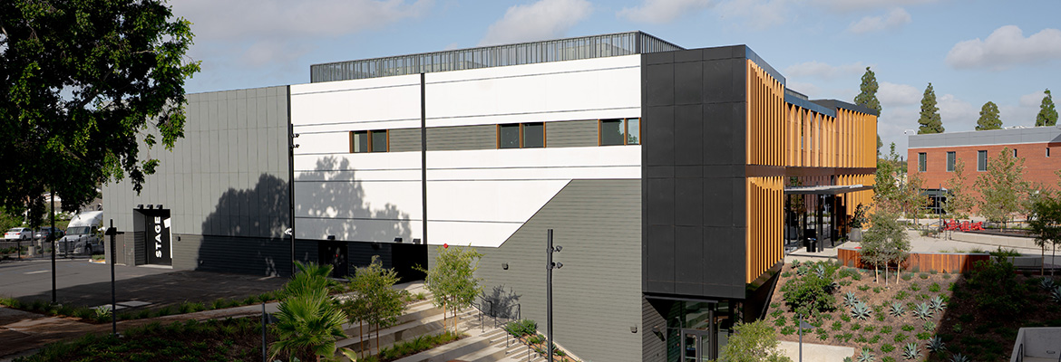 Exterior view of the new Cinema and Media Arts building