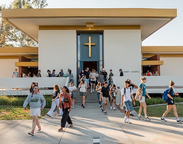 Students exiting Calvary Chapel after an event