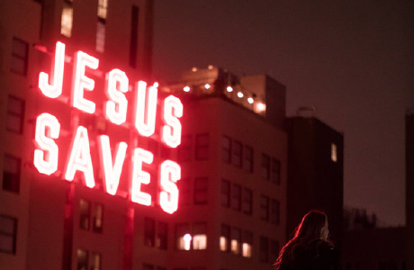 A sign in Los Angeles, California that says 'Jesus Saves'