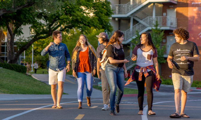 students walking and talking