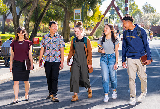 students walking on campus