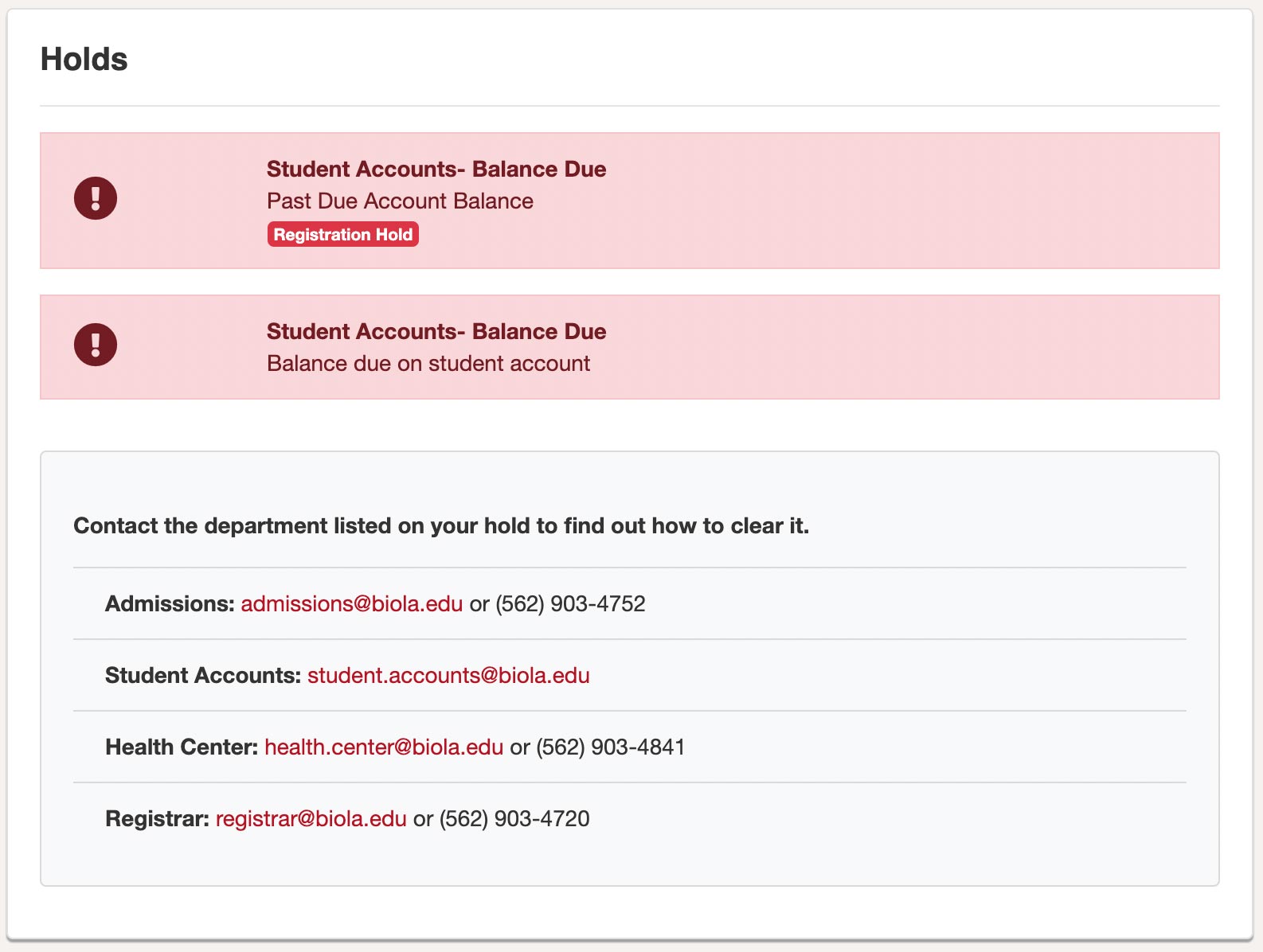 screenshot highlighting location of a hold on MyAccount
