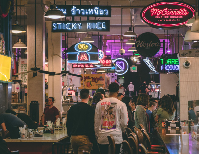 indoor view of a food hall