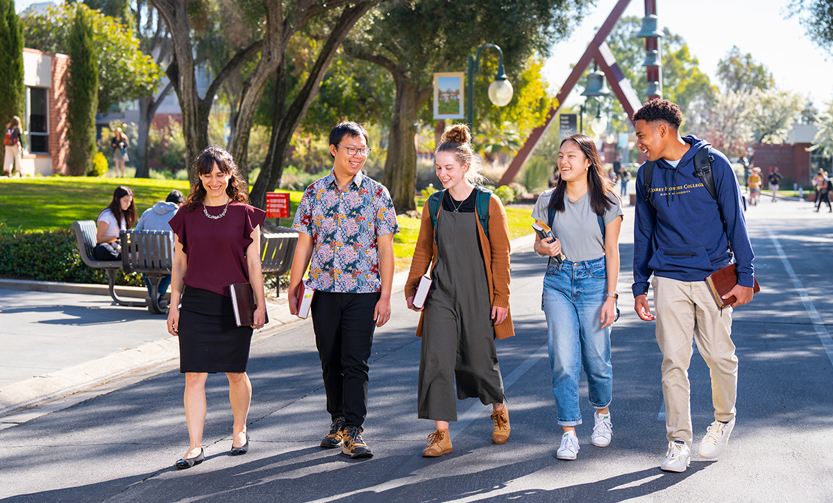 Students walking on campus.