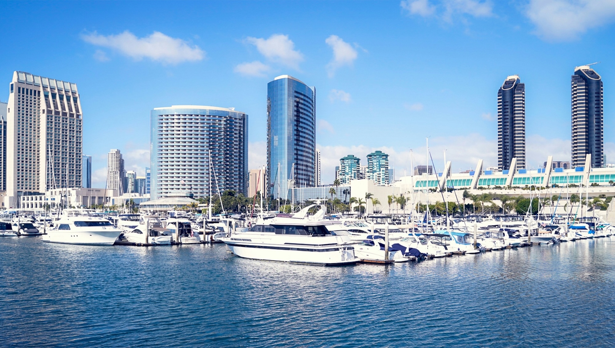 Downtown San Diego buildings from the view of the San Diego Bay.