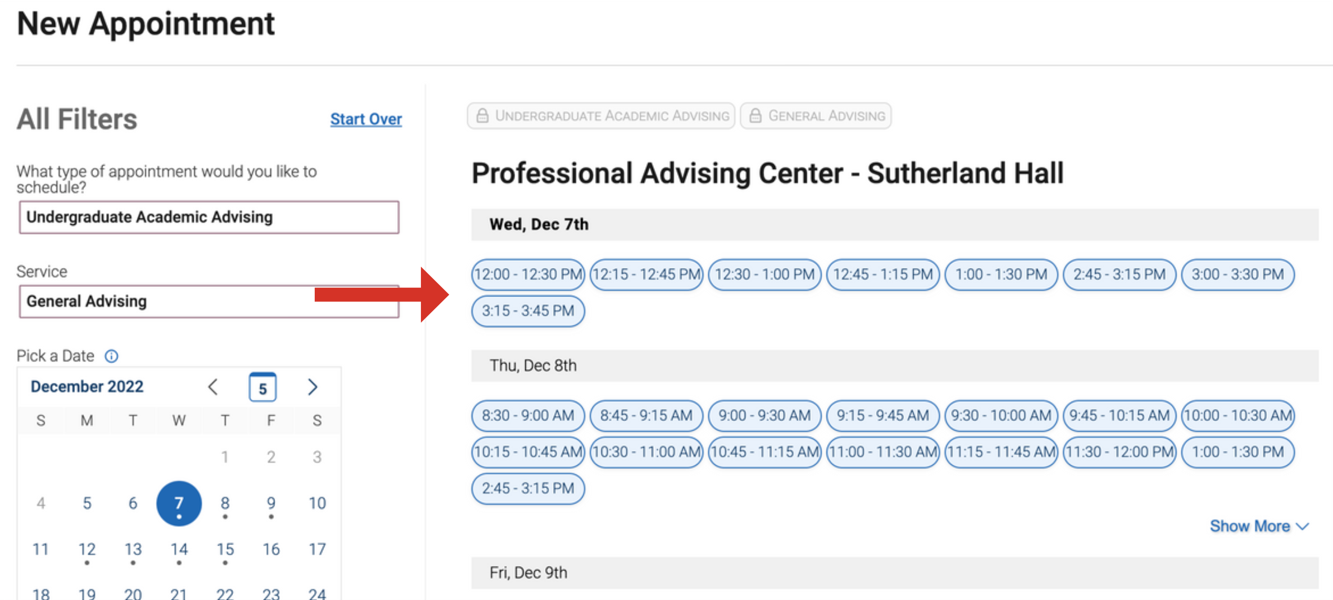 Screenshot of scheduling date/time details