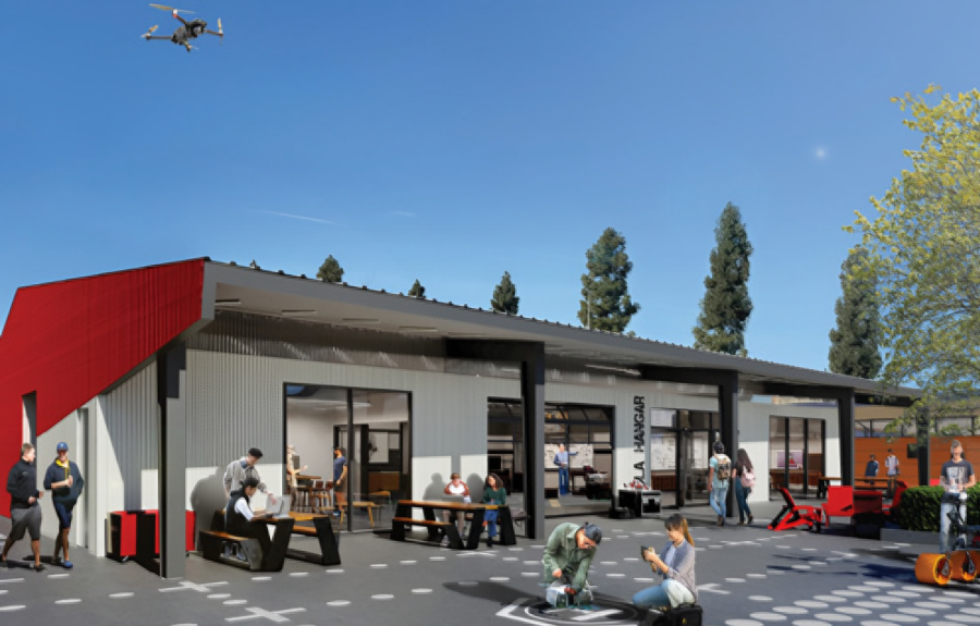 Rendering of the outside section of the Robotics Hangar