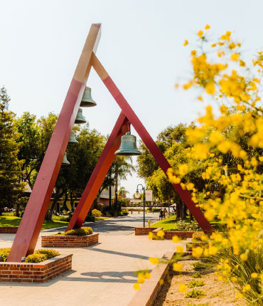 The Bell Tower with flowers in the foreground