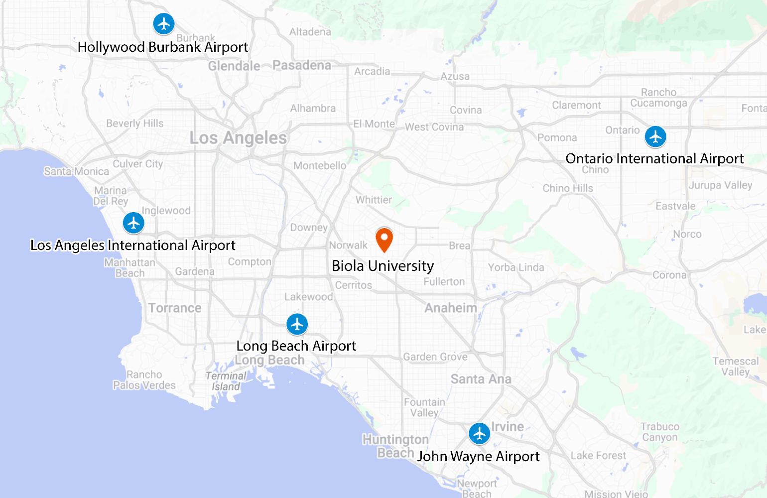 a map of nearby airports