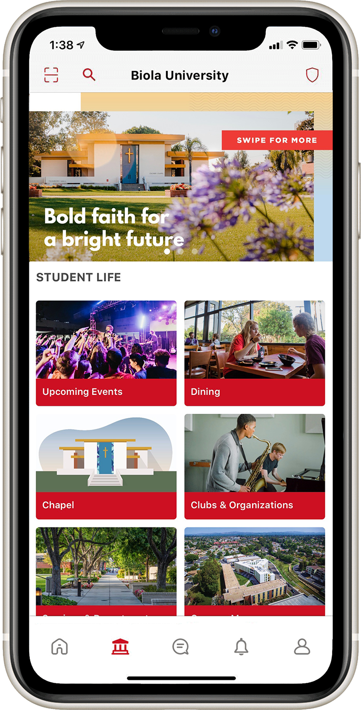Preview of the Biola University app on a phone.