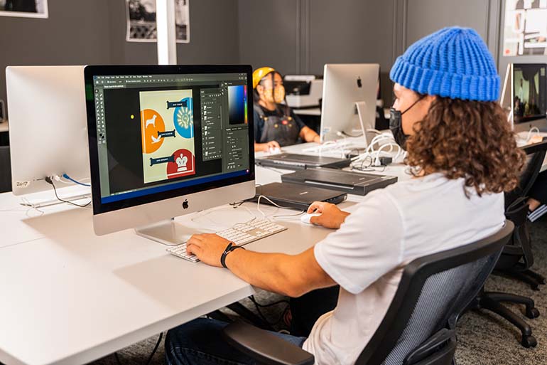 student working in computer lab