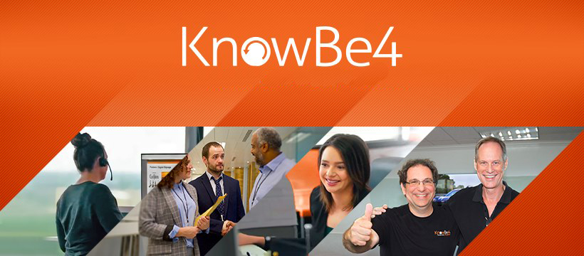 A marketing graphic that says KnowBe4 and displays various people at work.