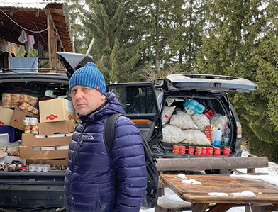 One of our graduates with two vans full of supplies. Many of our students and graduates are gathering supplies from Eastern Europe and Western Ukraine and delivering them to those in need.