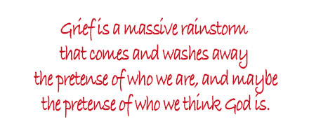 txt: Grief is a massive rainstorm that comes and washes away the pretense of who we are, and maybe the pretense of who we think God is.