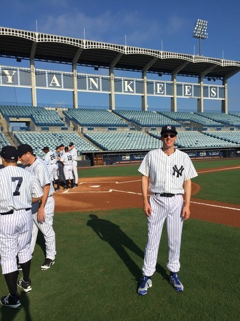 Yankee baseball player at Yankee Stadium