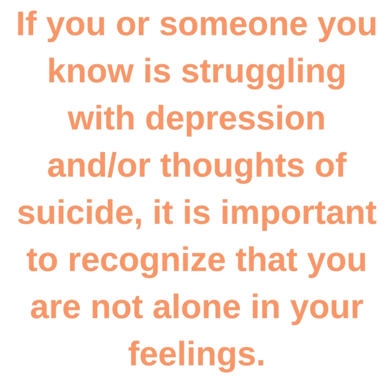 If you or someone you know is struggling with depression and/or thoughts of suicide, it is important to recognize that you are not alone in your feelings.