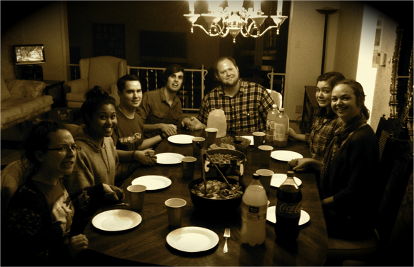 Students having dinner together