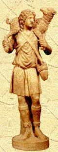 Statue of shepherd holding sheep on his back