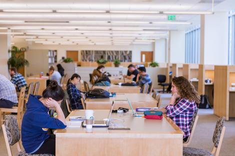 Students study in main floor open area