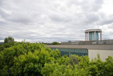Aerial shot of the library from the west