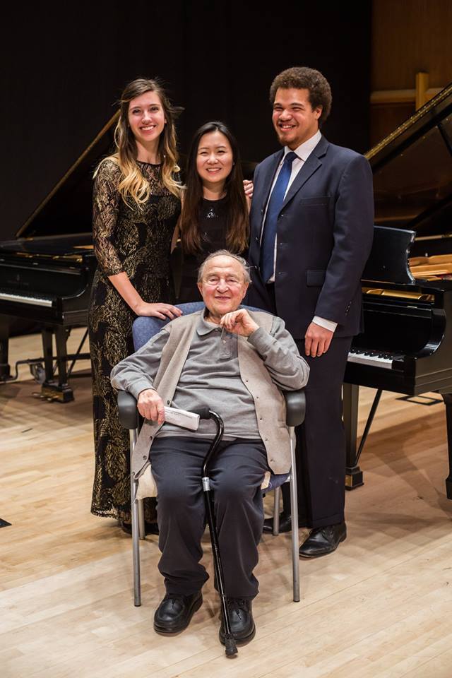 (from left) Bode, Yu, and Sayas with Pressler.