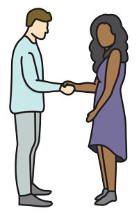 illustration of a man with light skin and a woman with dark skin shaking hands