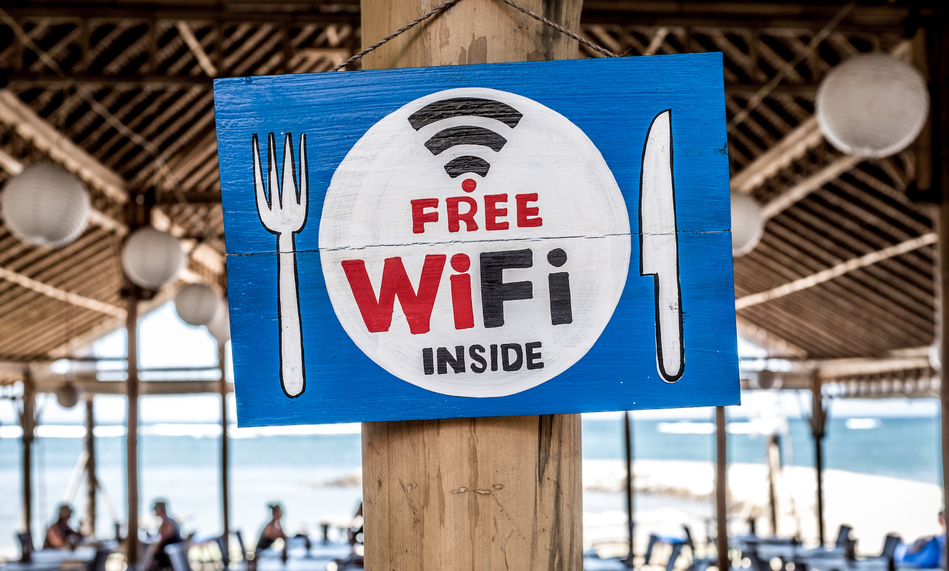 Restaurant sign reads: "Free WiFi Inside"