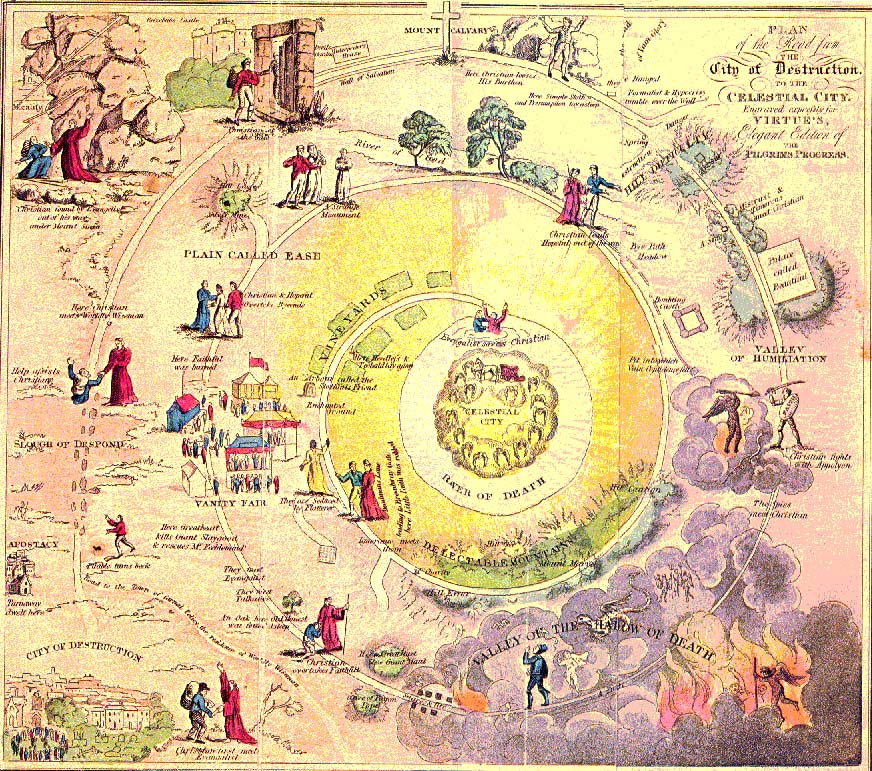 Spiral map leading from the outer edges into the golden center of the Celestial City