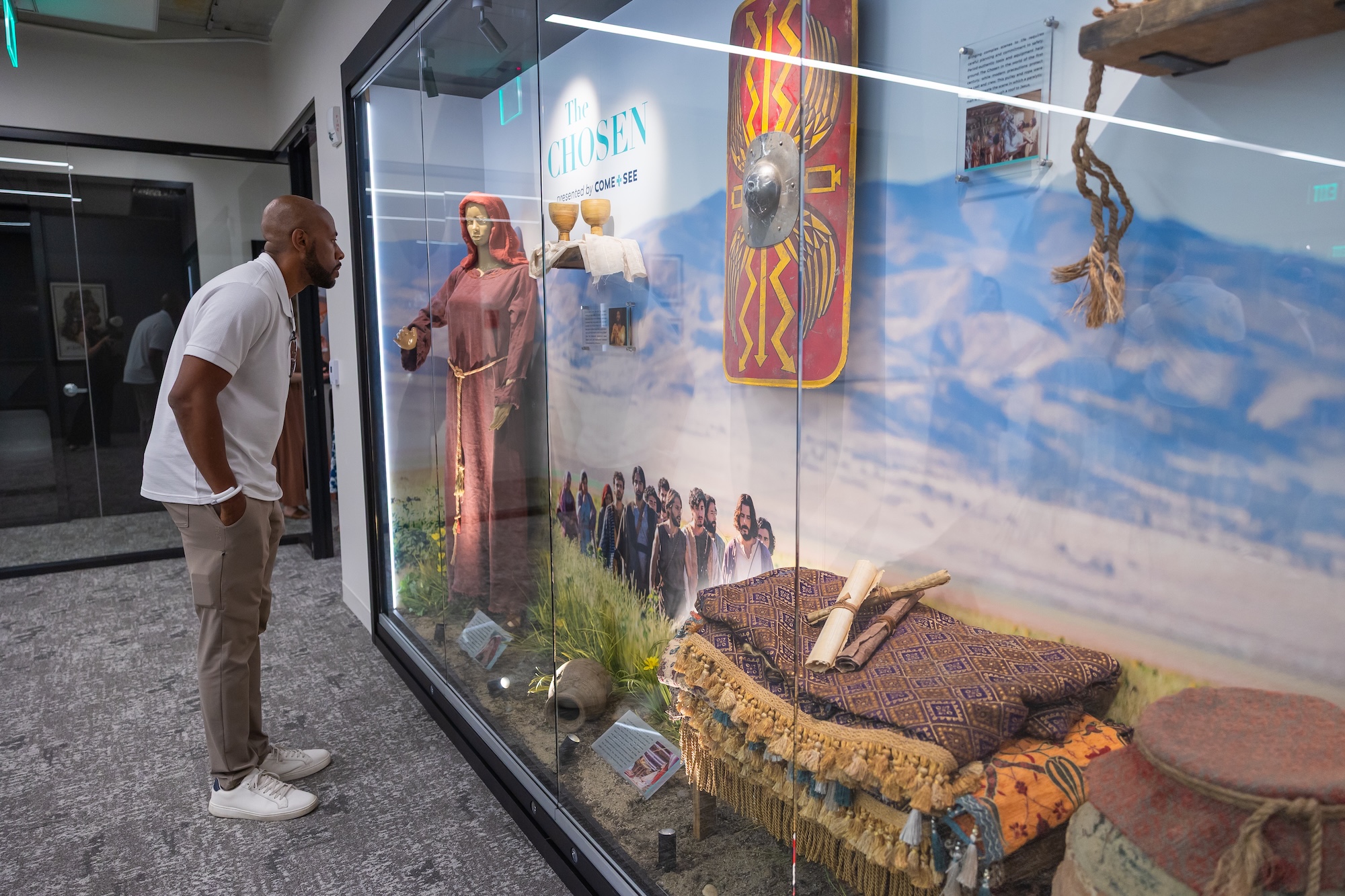image shows someone looking at the memorabilia display