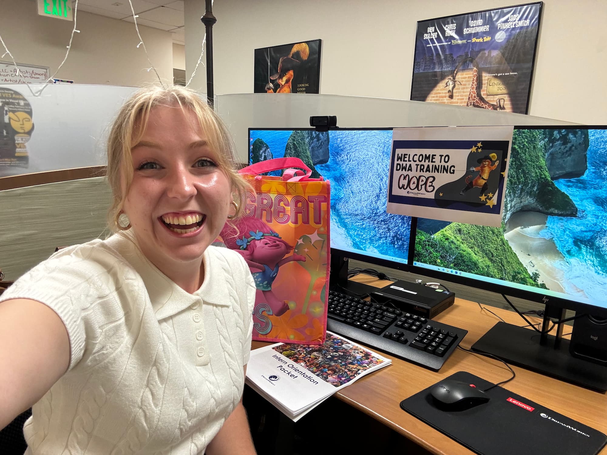 Hope at her desk at DreamWorks