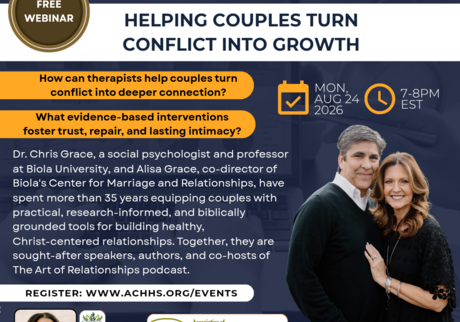 Promotional graphic for a free "Diverse Discussions" webinar titled "Helping Couples Turn Conflict into Growth."