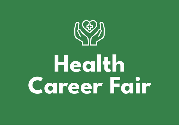 Health Career Fair with a logo of two hands holding a heart with a cross
