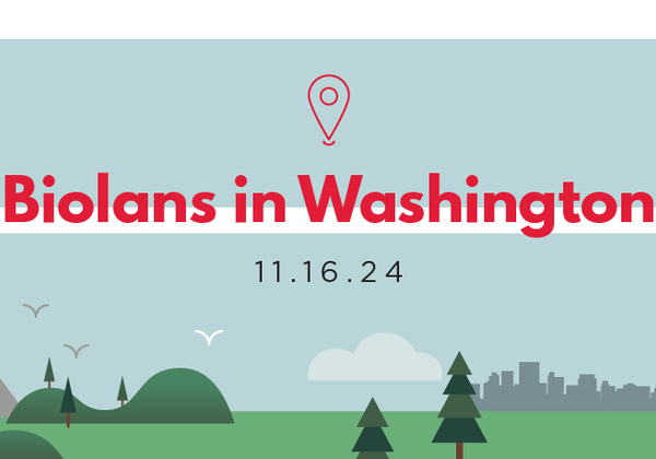 A graphic of a Washington state landscape with text that reads Biolans in Washington 11.16.24