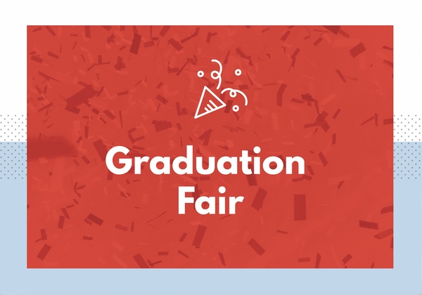 Graduation Fair on Red Background With Megaphone Icon