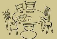 pencil sketch of table with bread