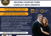 Promotional graphic for a free "Diverse Discussions" webinar titled "Helping Couples Turn Conflict into Growth."
