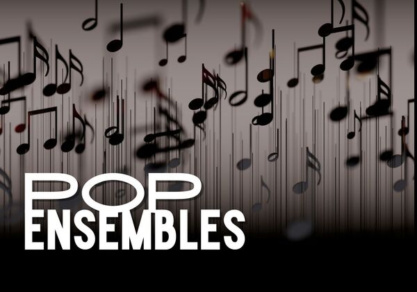 Music notes raining down on a dark background