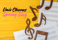 Brown wooden music notes on staff paper and a yellow plank background