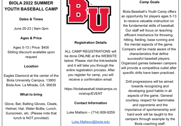 BU Baseball Camp Flier