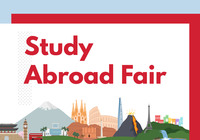 The Study Abroad Fair image promotes the different location options available to Biola students through the iconic landmarks. 
